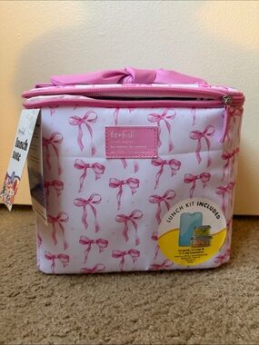 FIT & FRESH Pink Bow Print Insulated Lunch Tote